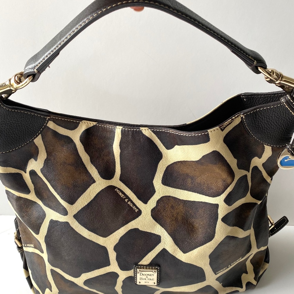 Vintage Dooney & Bourke Giraffe Print Leather Hobo Bag